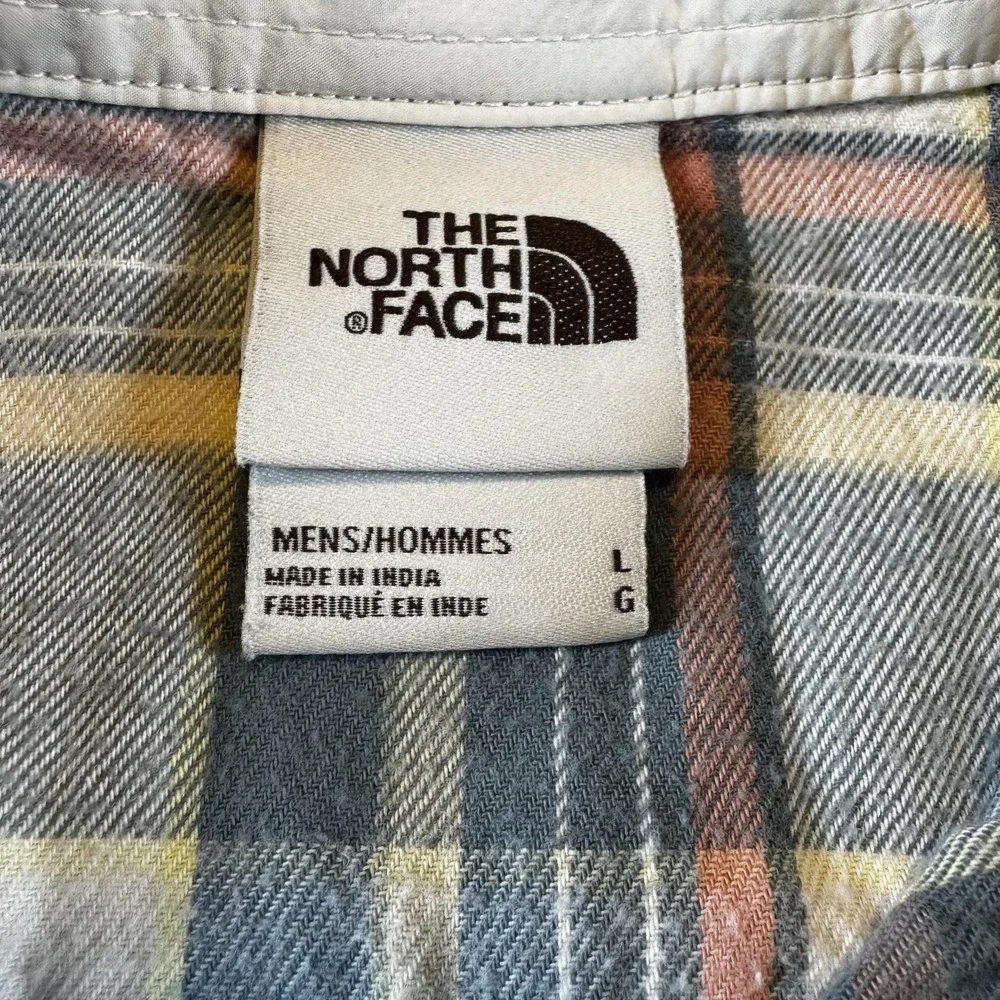 The North Face Shirt Mens L Blue Plaid Long Sleeve Flannel Lined Button-Up